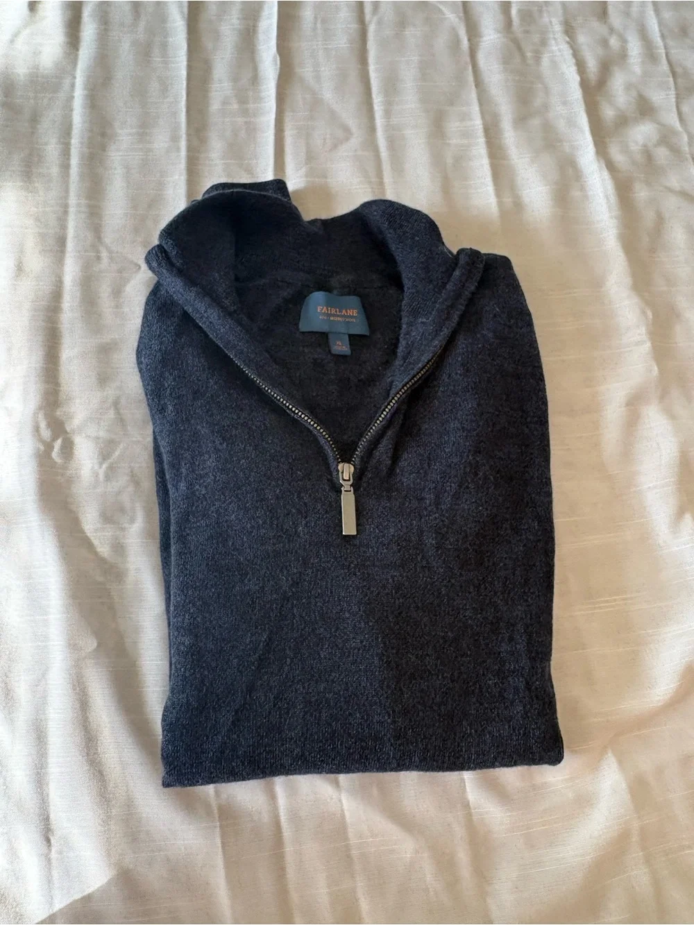 Fairlane 100% Merino Wool Navy Blue Men’s Quarter Zip Sweater Size XL